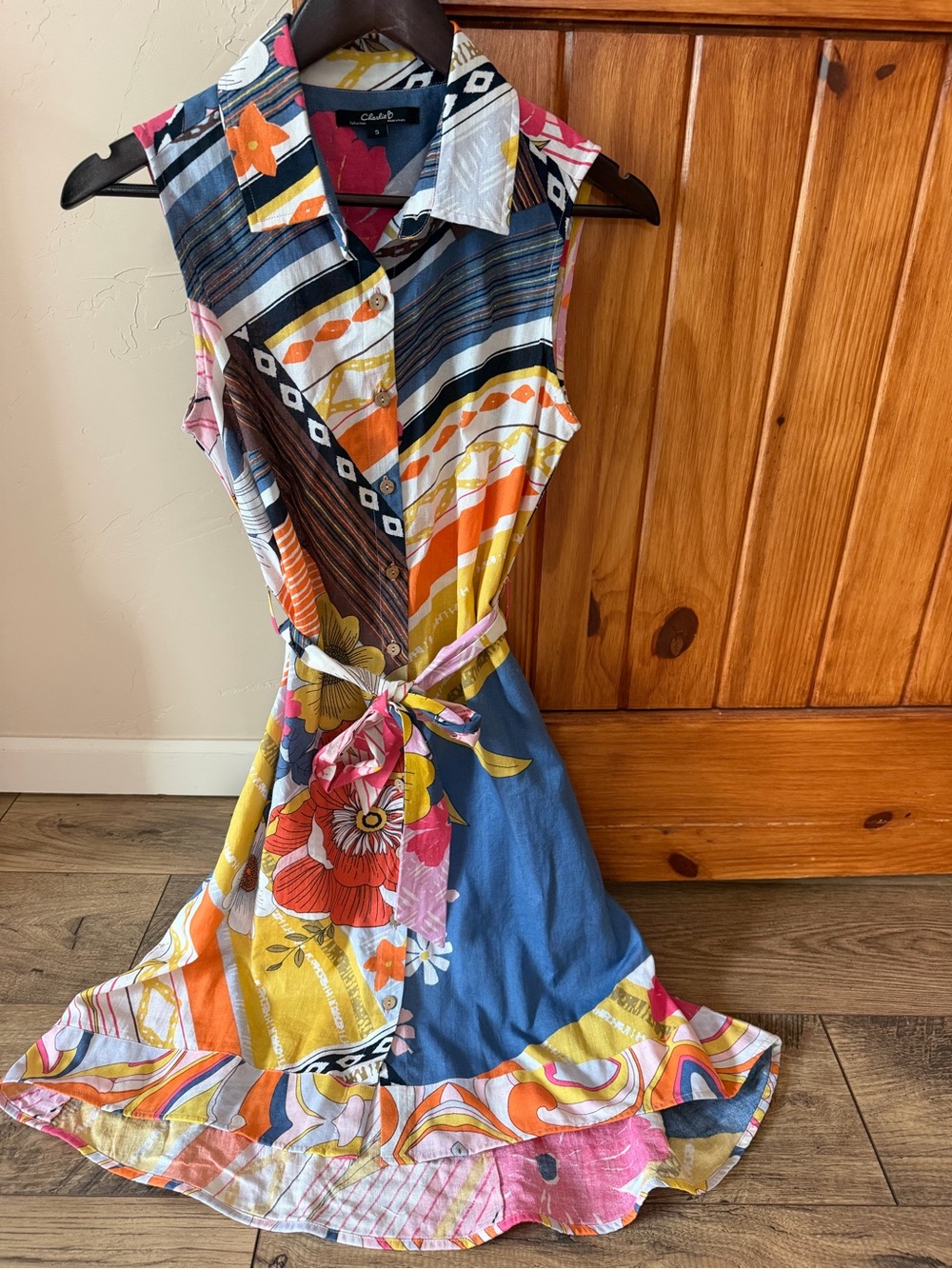 Charlies Multicolor Floral Patchwork Sleeveless Shirt Dress